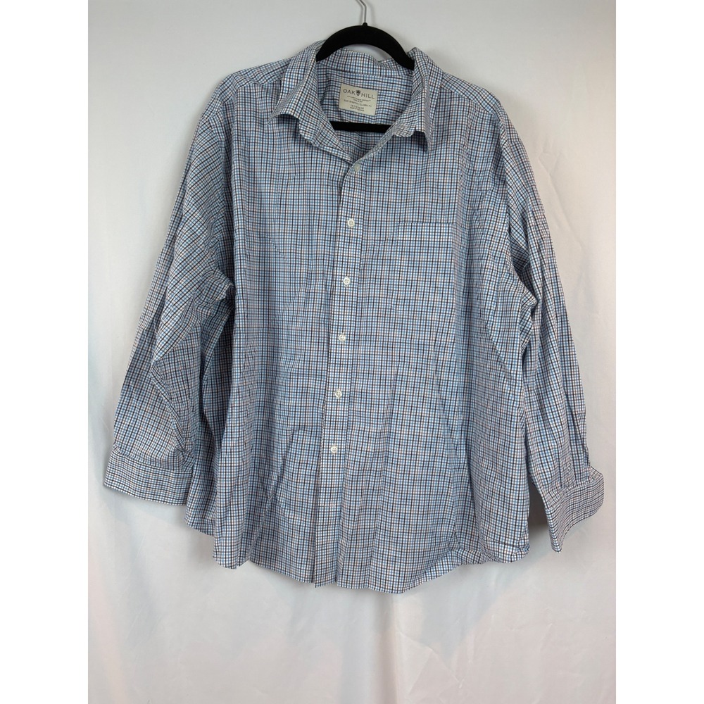 Oak‎ Hill Mens Blue Check Button Down Shirt Easy Stretch Classic Fit 18.5 34/35